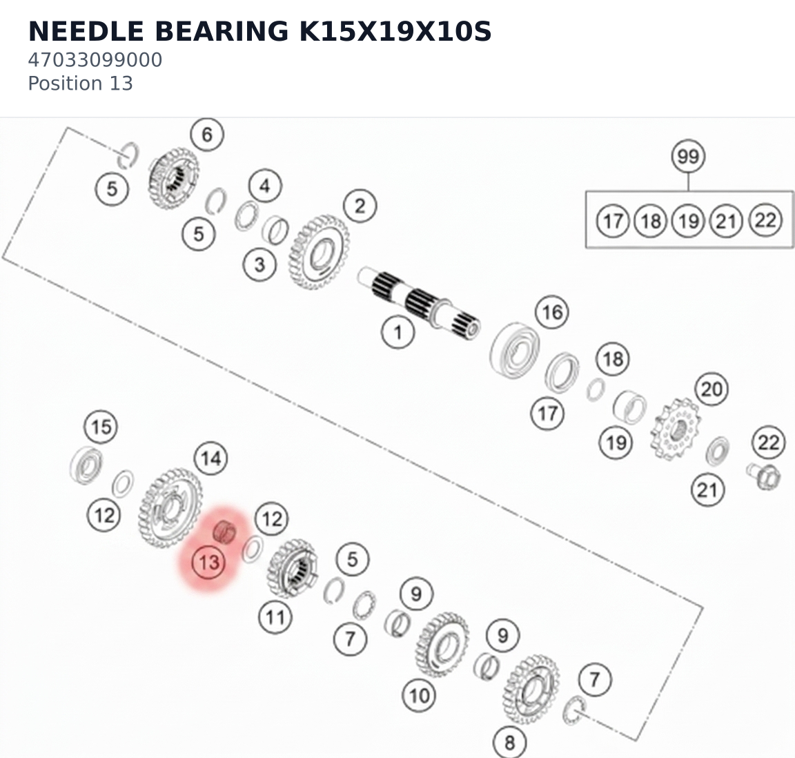 Diagram preview: NEEDLE BEARING K15X19X10S (47033099000)