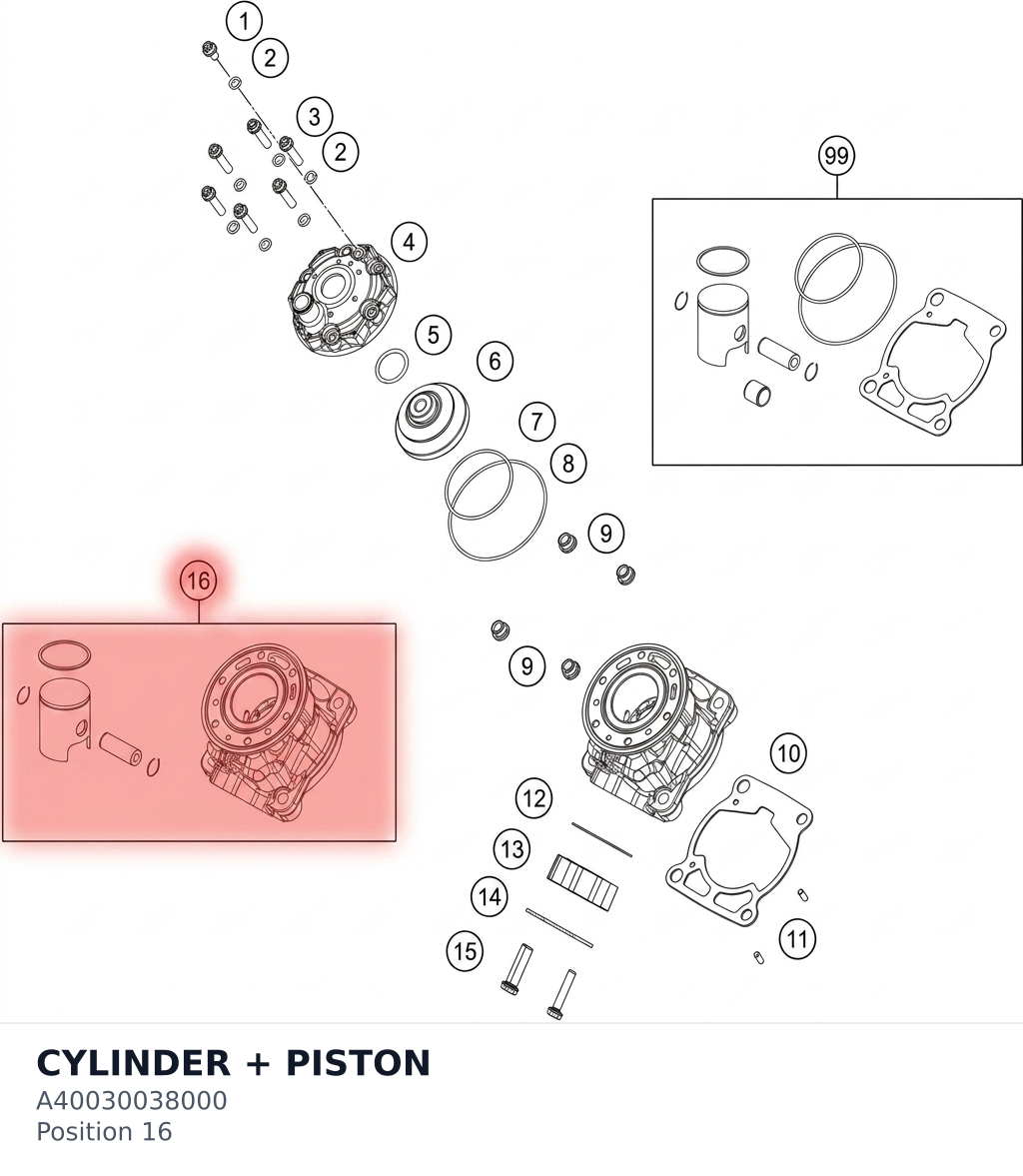 Diagram preview: CYLINDER + PISTON (A40030038000)