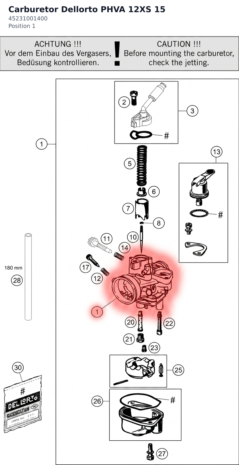 Diagram preview: Carburetor Dellorto PHVA 12XS 15 (45231001400)