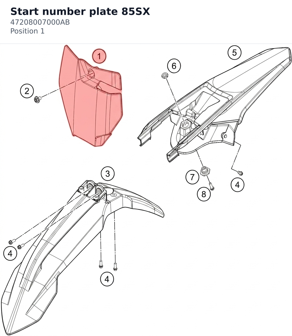 Diagram preview: Start number plate 85SX (47208007000AB)