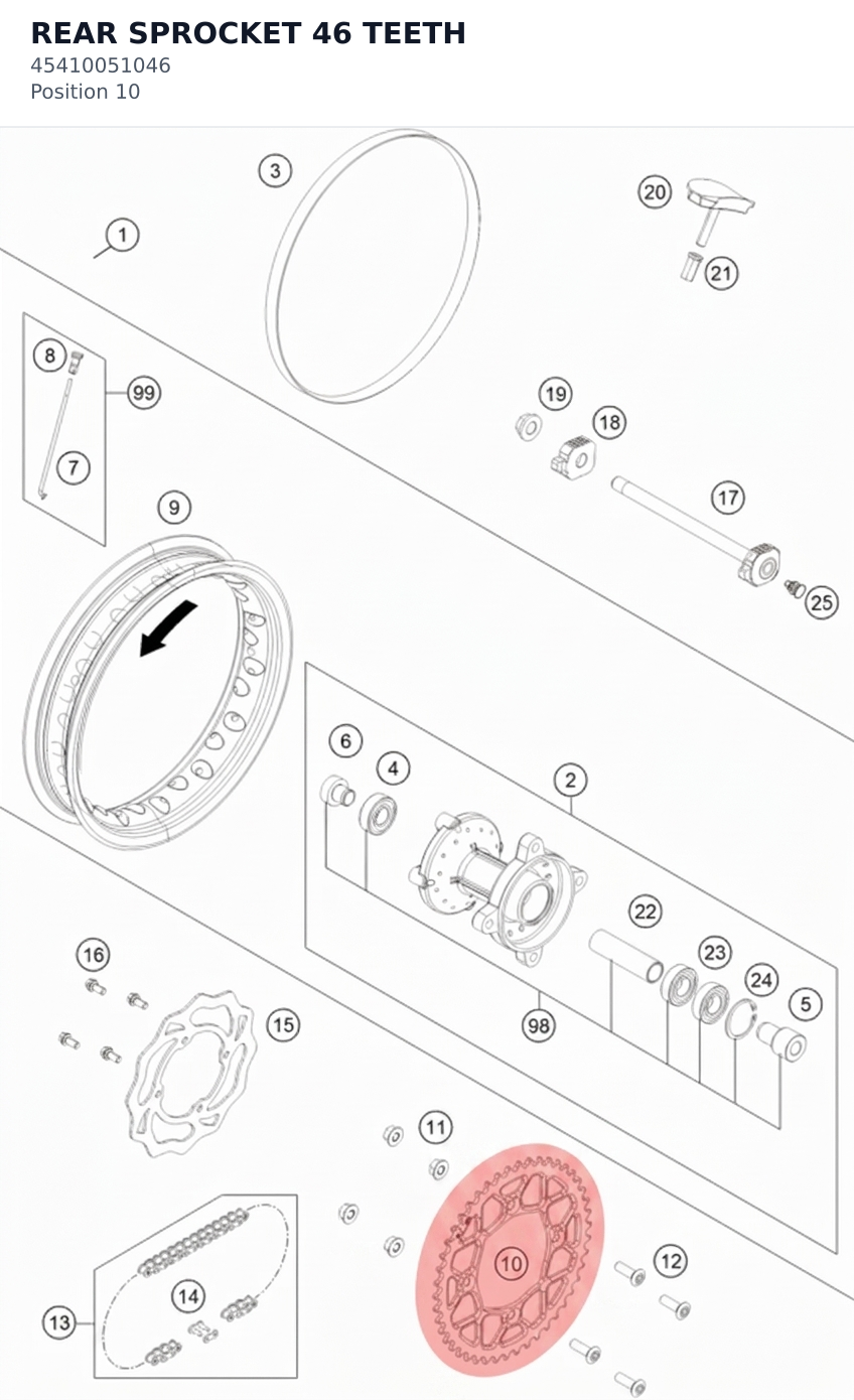 Diagram preview: REAR SPROCKET 46 TEETH (45410051046)