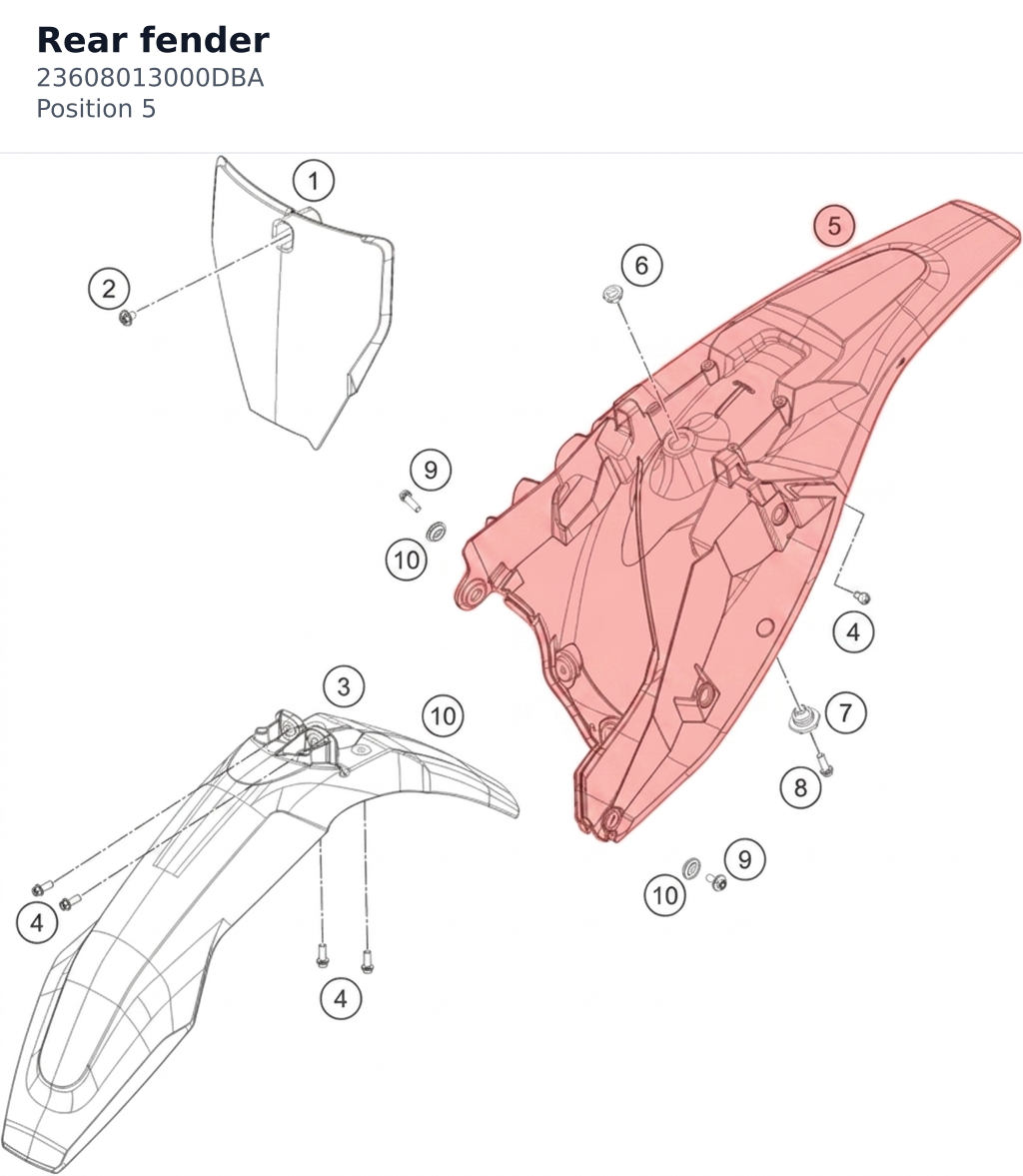 Diagram preview: Rear fender (23608013000DBA)