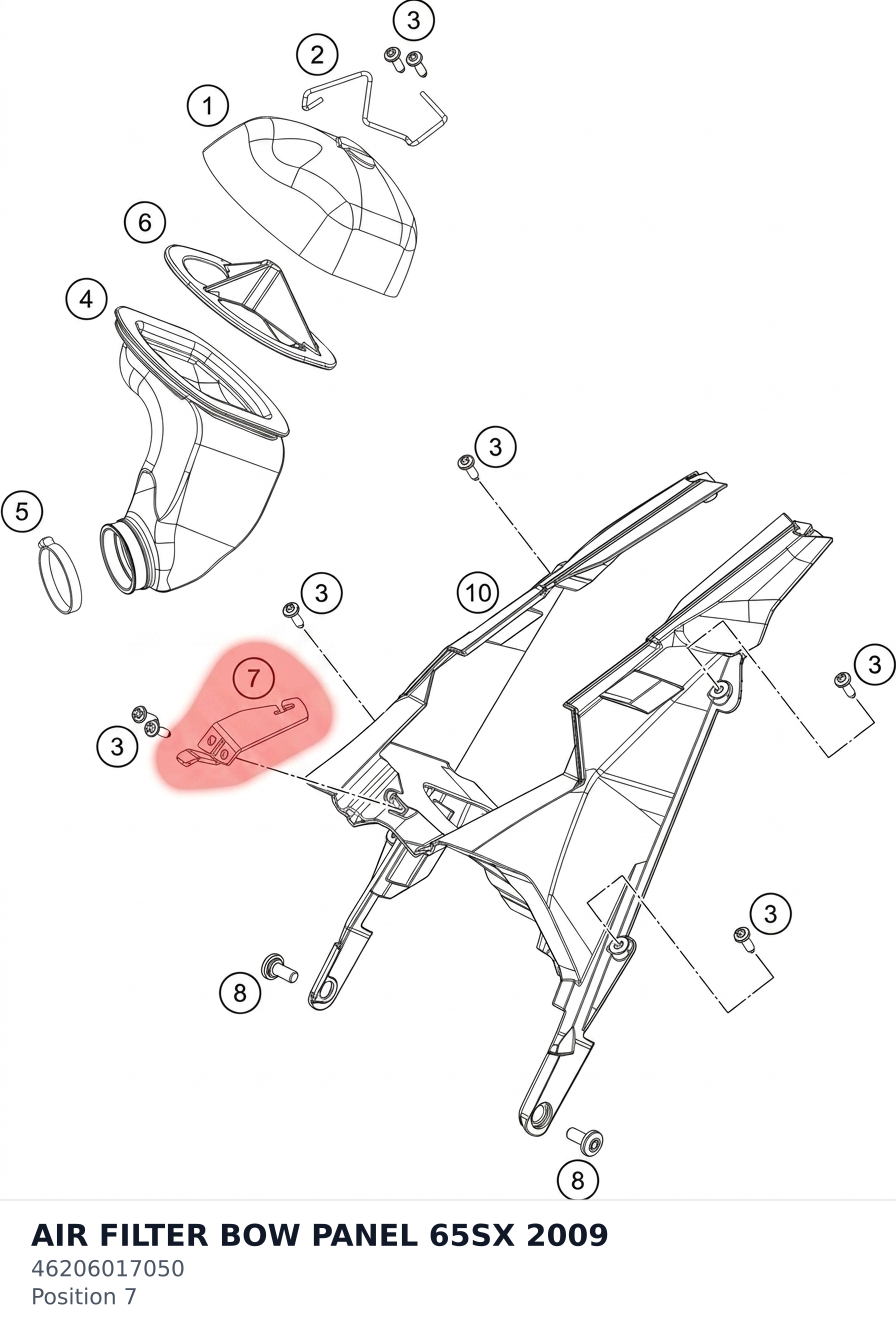 Diagram preview: AIR FILTER BOW PANEL 65SX 2009 (46206017050)