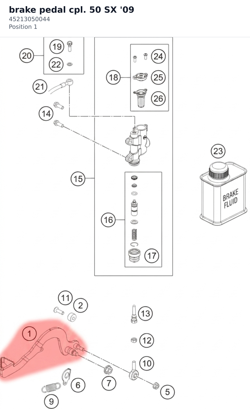 Diagram preview: brake pedal cpl. 50 SX '09 (45213050044)