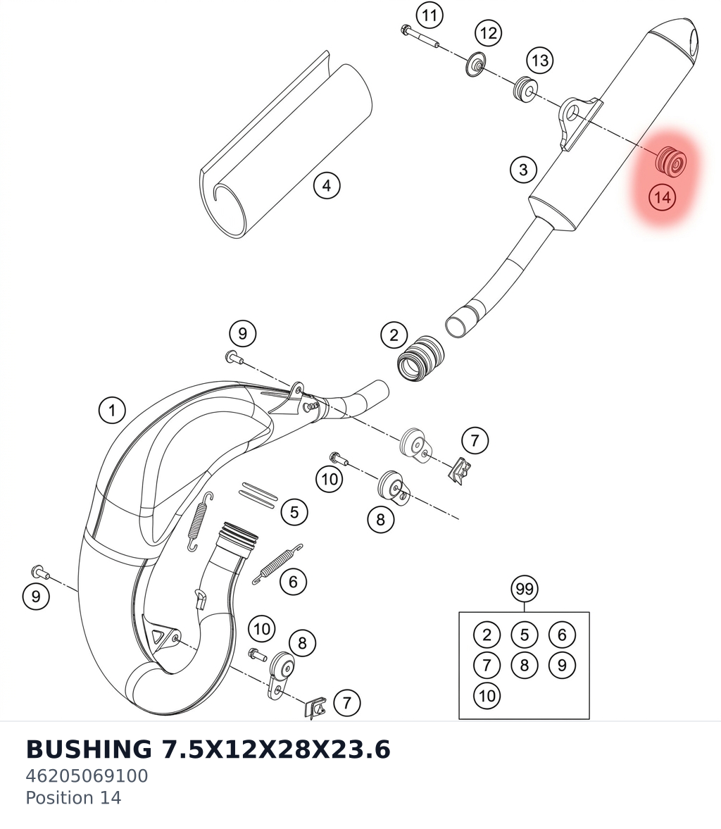 Diagram preview: BUSHING 7.5X12X28X23.6 (46205069100)