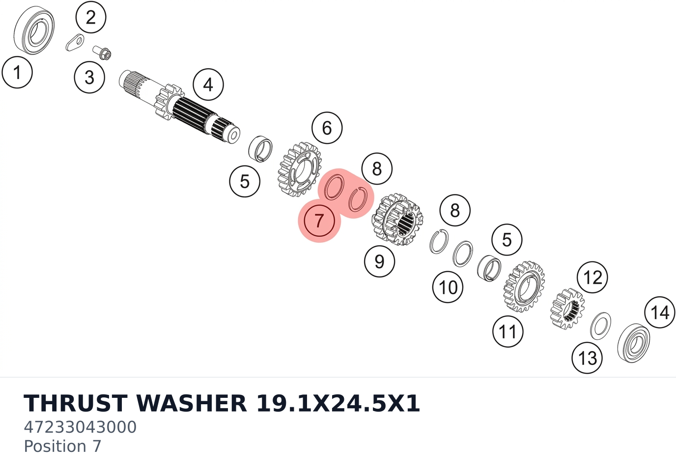 Diagram preview: THRUST WASHER 19.1X24.5X1 (47233043000)