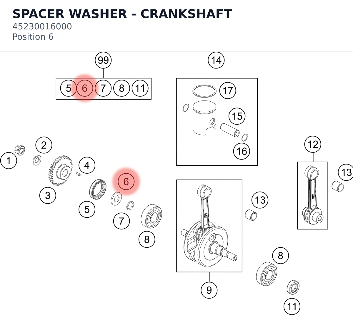 Diagram preview: SPACER WASHER - CRANKSHAFT (45230016000)