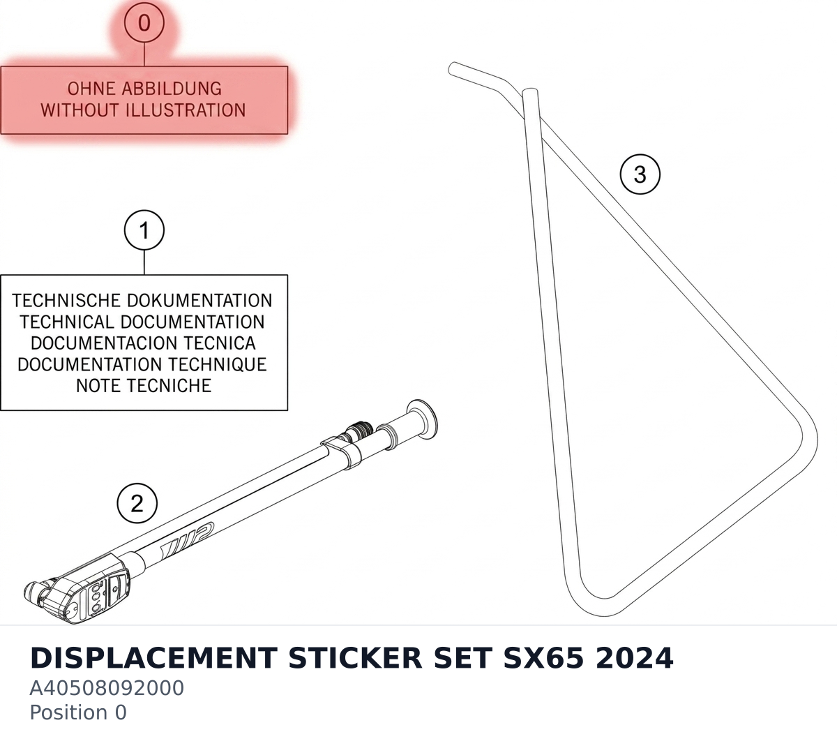 Diagram preview: DISPLACEMENT STICKER SET SX65 2024 (A40508092000)