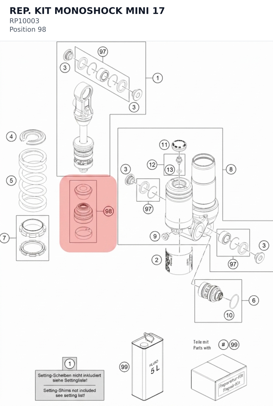 Diagram preview: REP. KIT MONOSHOCK MINI 17 (RP10003)