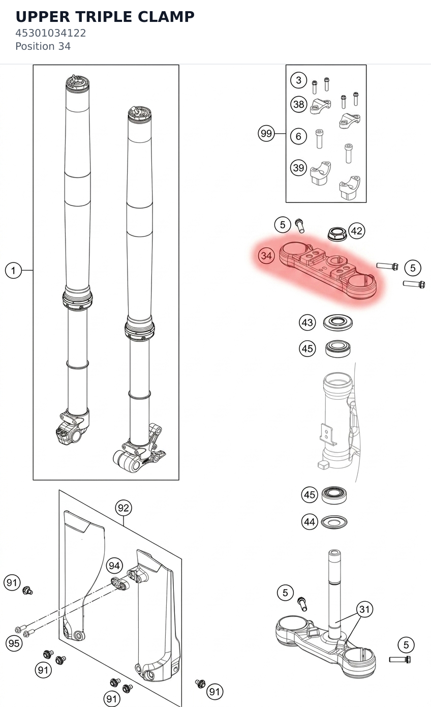 Diagram preview: UPPER TRIPLE CLAMP (45301034122)