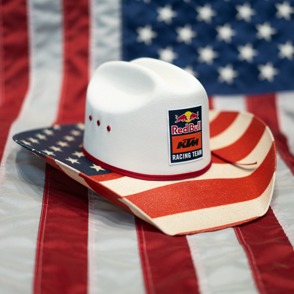 Red Bull KTM USA flag cowboy hat for 4th of July motocross and RedBud weekend