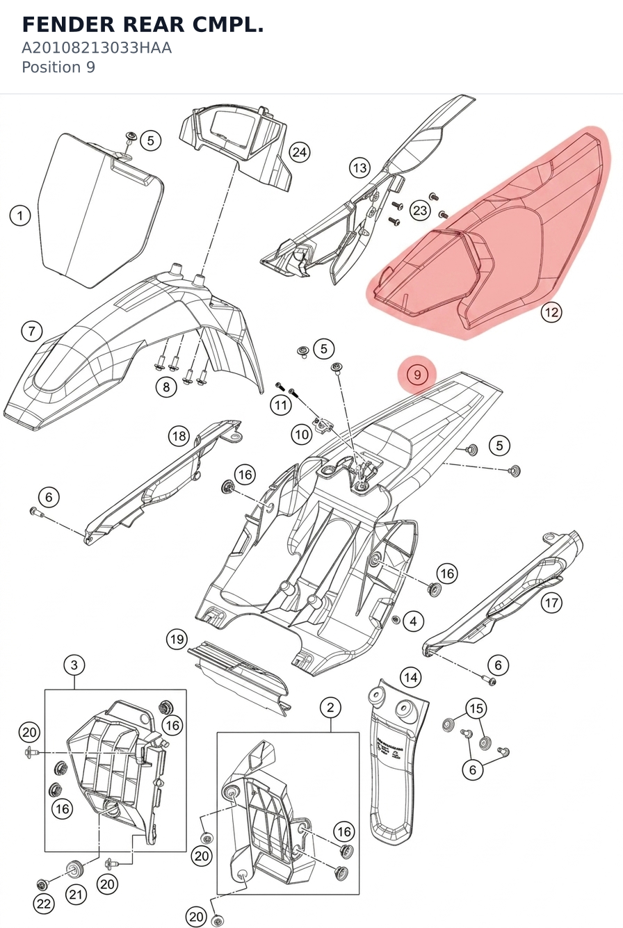 Diagram preview: FENDER REAR CMPL. (A20108213033HAA)