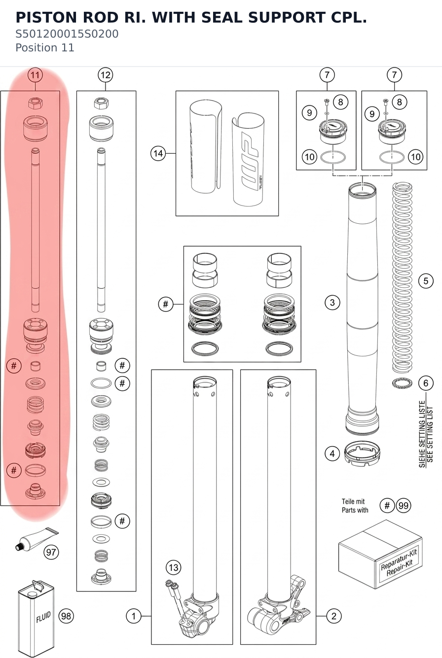 Diagram preview: PISTON ROD RI. WITH SEAL SUPPORT CPL. (S501200015S0200)