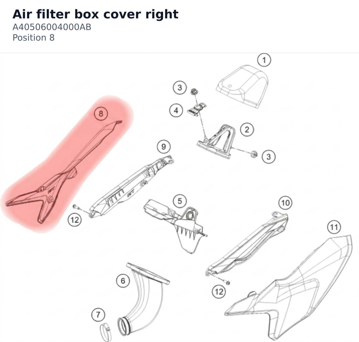 Diagram preview: Air filter box cover right (A40506004000AB)