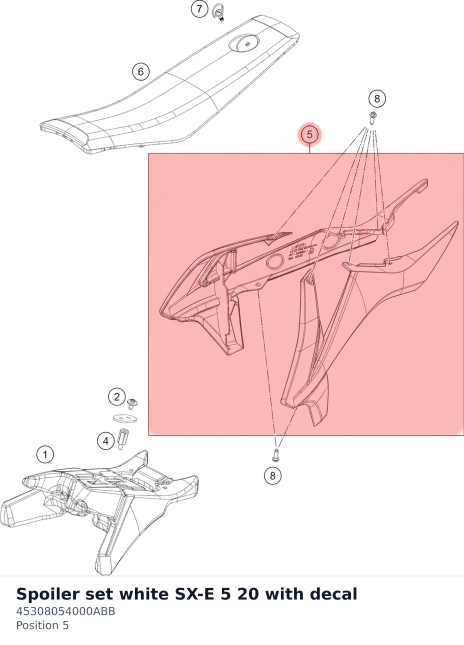 Diagram preview: Spoiler set white SX-E 5 20 with decal (45308054000ABB)