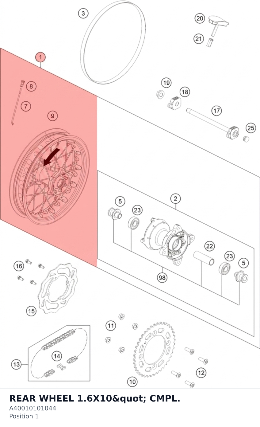 Diagram preview: REAR WHEEL 1.6X10" CMPL. (A40010101044)