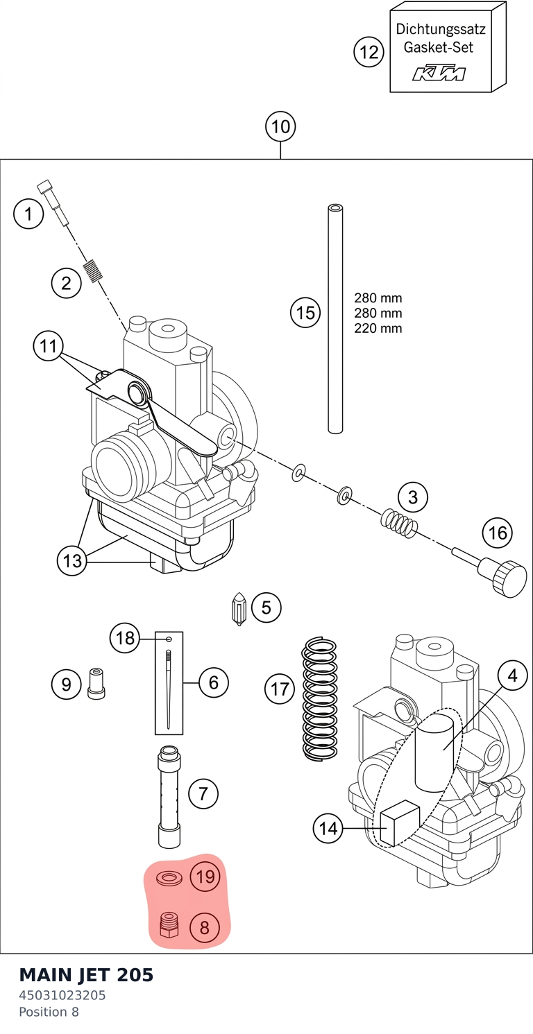 Diagram preview: MAIN JET 205 (45031023205)