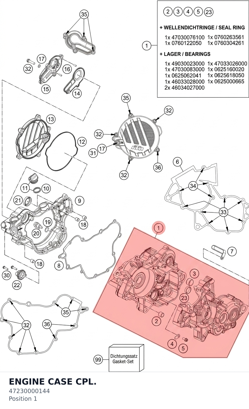 Diagram preview: ENGINE CASE CPL. (47230000144)