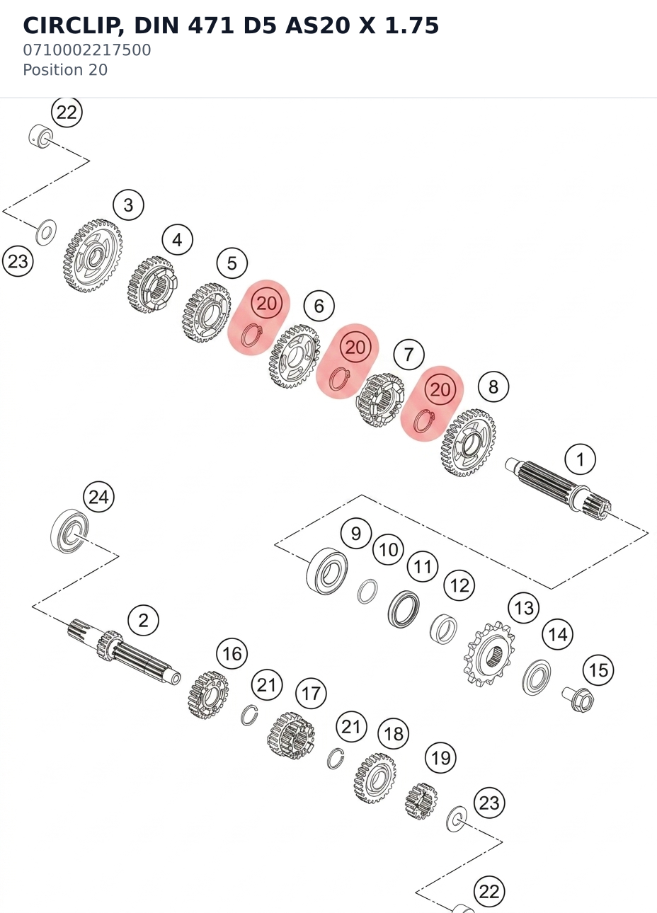 Diagram preview: CIRCLIP, DIN 471 D5 AS20 X 1.75 (0710002217500)