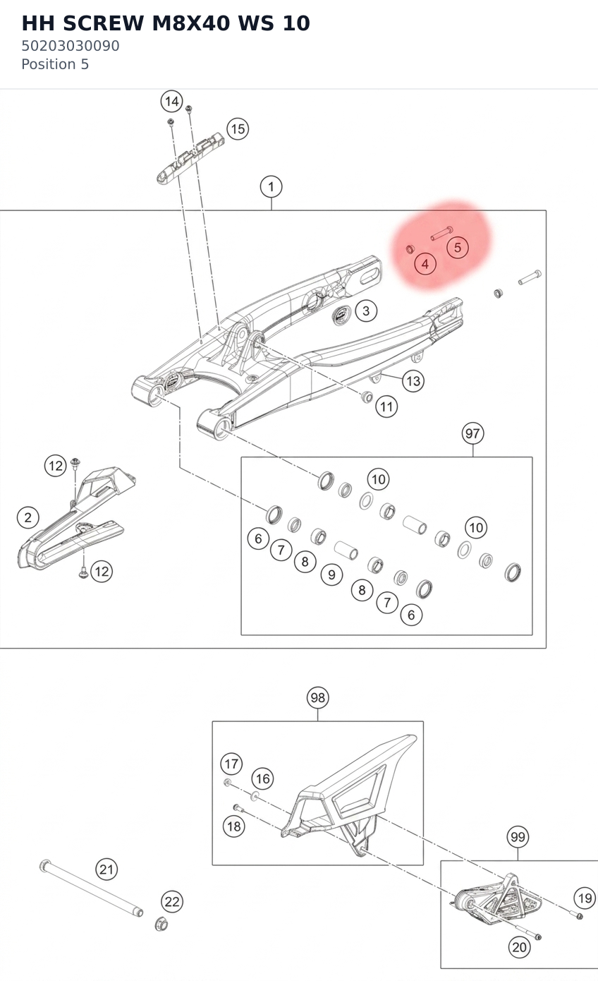 Diagram preview: HH SCREW M8X40           WS 10 (50203030090)