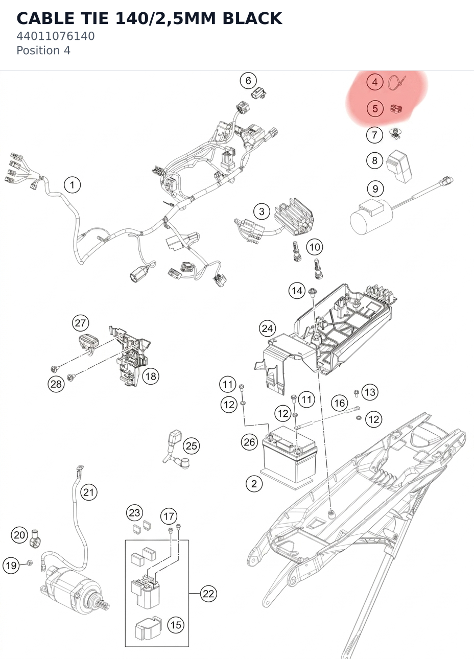 Diagram preview: CABLE TIE 140/2,5MM BLACK (44011076140)