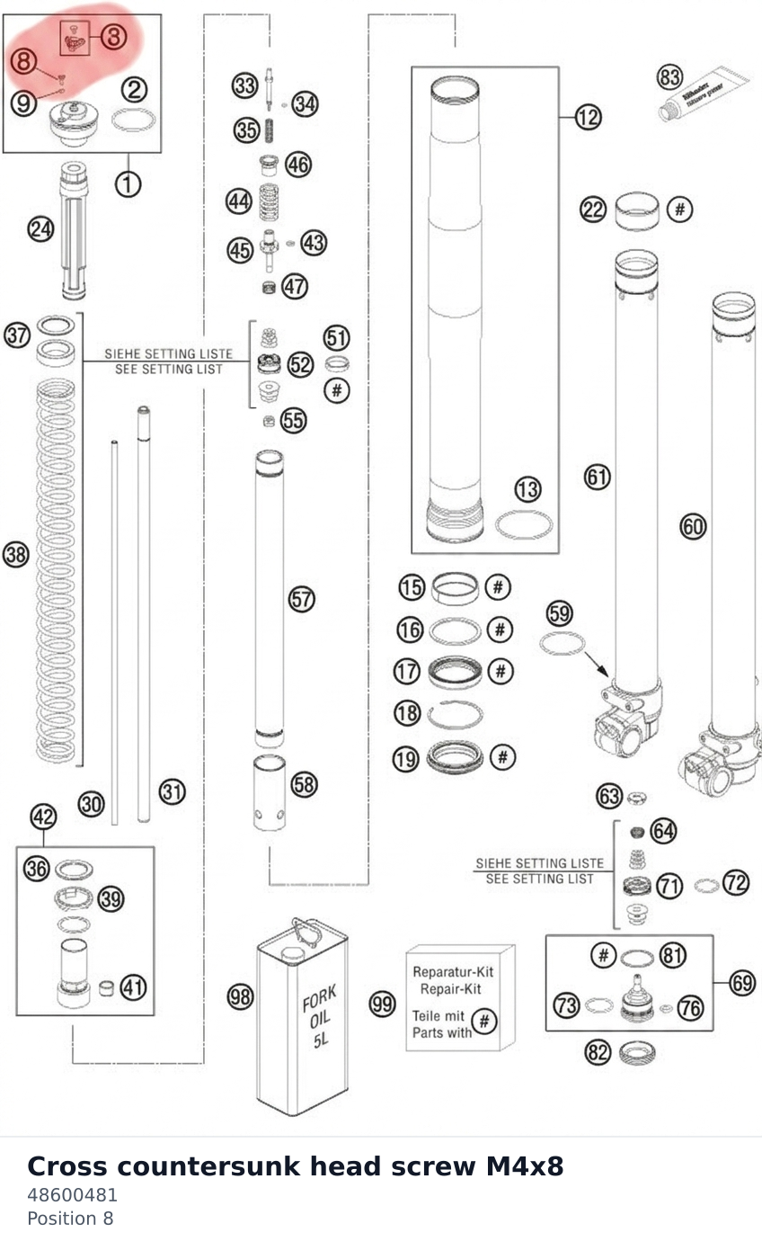 Diagram preview: Cross countersunk head screw M4x8 (48600481)