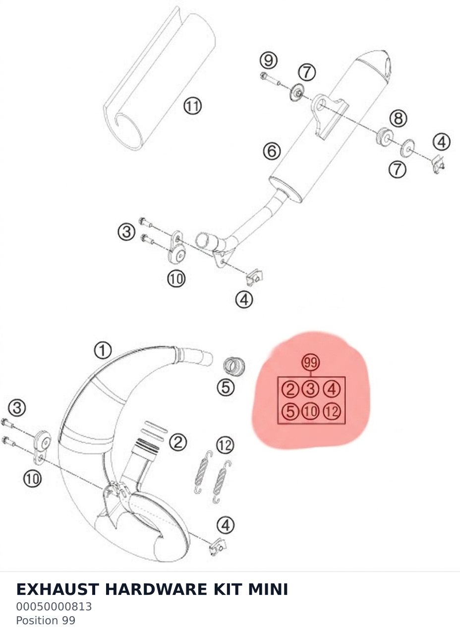Diagram preview: EXHAUST HARDWARE KIT MINI (00050000813)