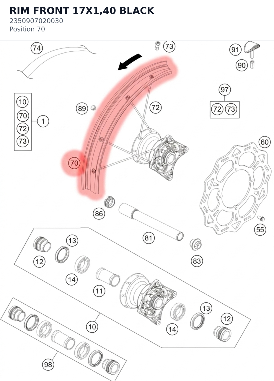 Diagram preview: RIM FRONT 17X1,40 BLACK (2350907020030)