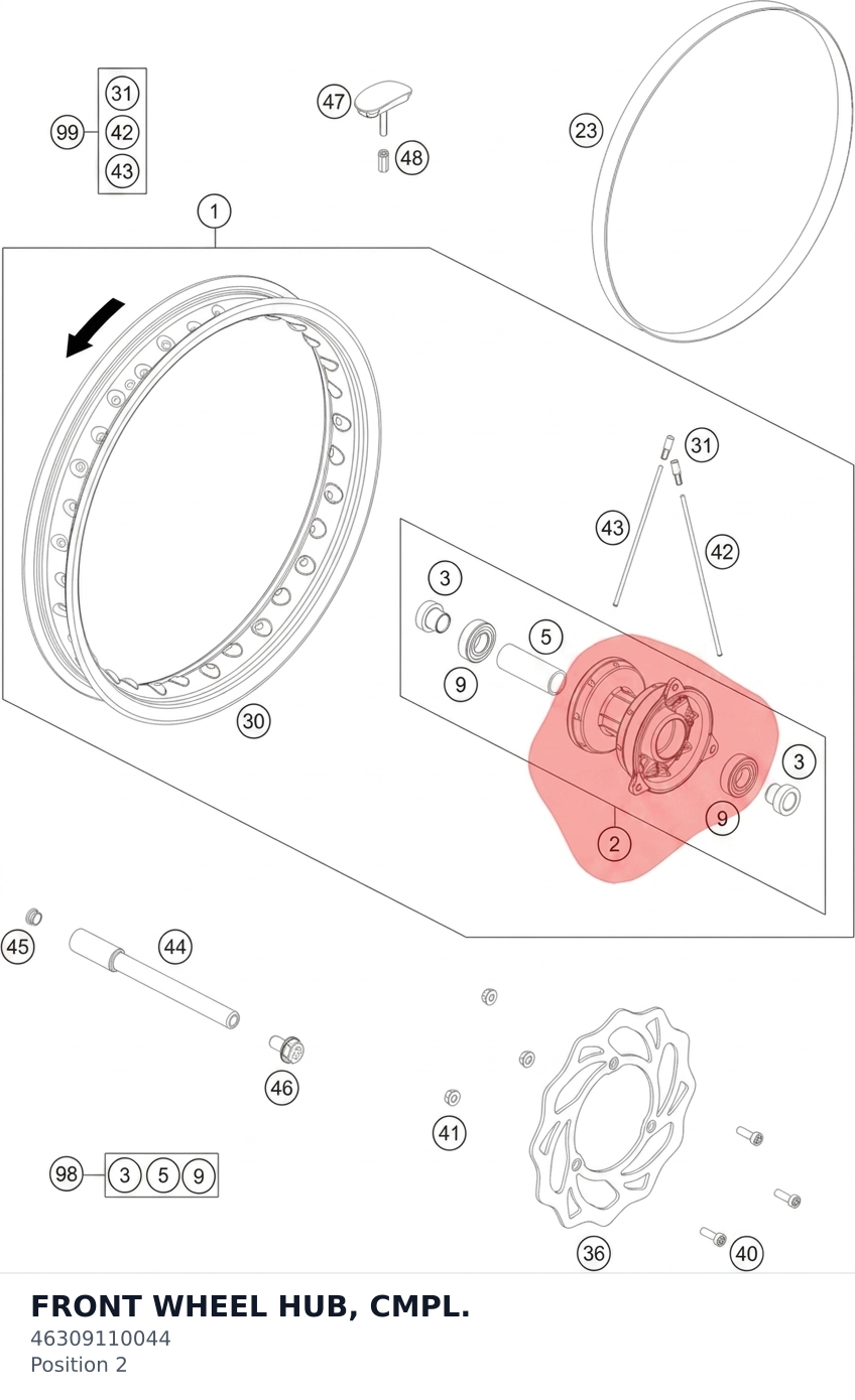 Diagram preview: FRONT WHEEL HUB, CMPL. (46309110044)