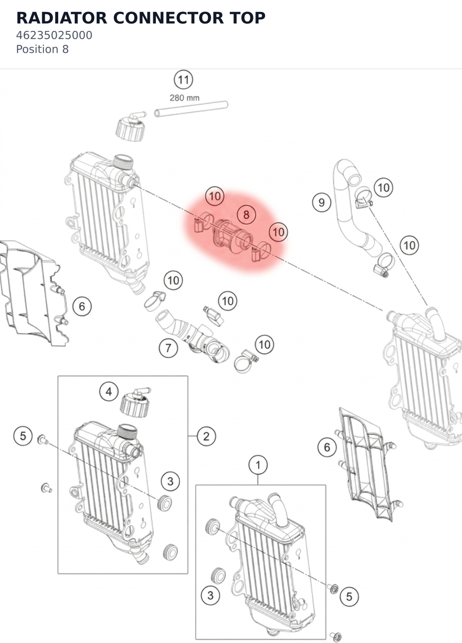 Diagram preview: RADIATOR CONNECTOR TOP (46235025000)