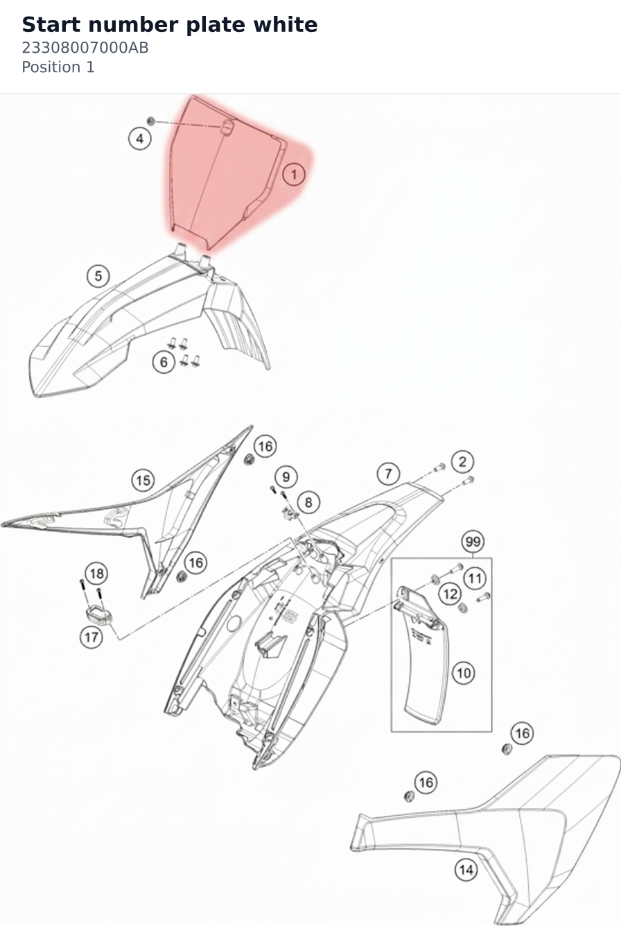 Diagram preview: Start number plate white (23308007000AB)