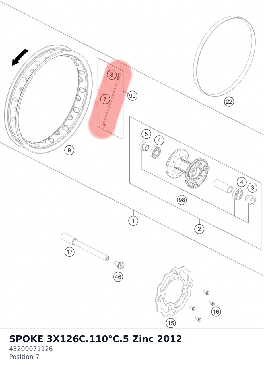 Diagram preview: SPOKE 3X126C.110°C.5 Zinc 2012 (45209071126)