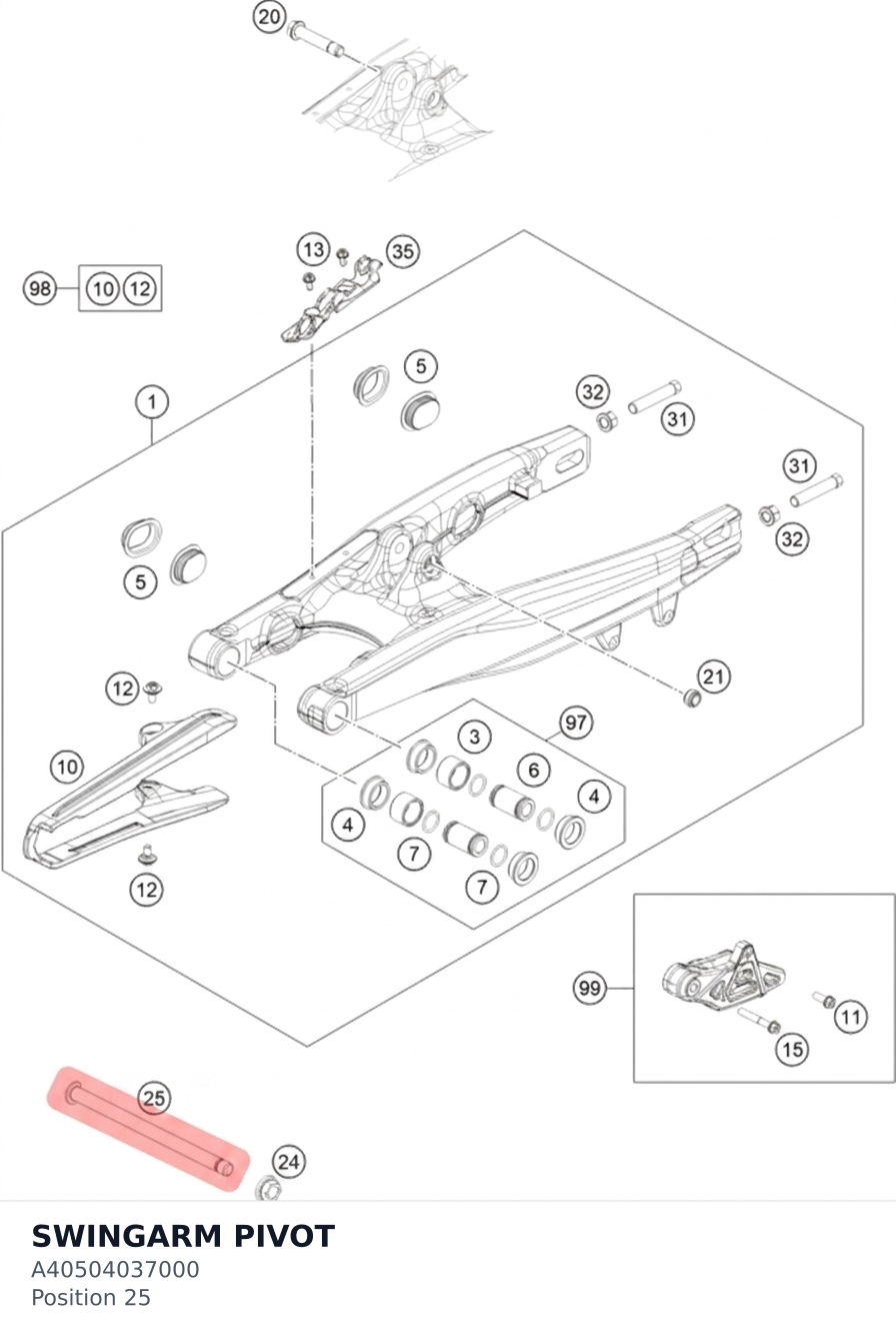 Diagram preview: SWINGARM PIVOT (A40504037000)