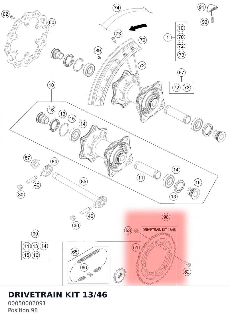 Diagram preview: DRIVETRAIN KIT 13/46 (00050002091)