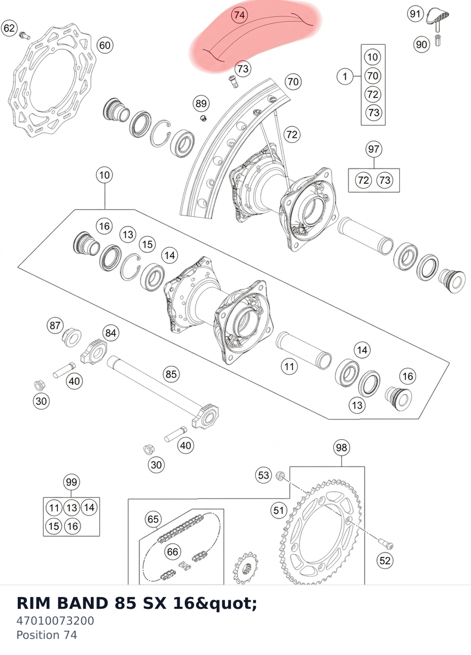 Diagram preview: RIM BAND 85 SX 16" (47010073200)