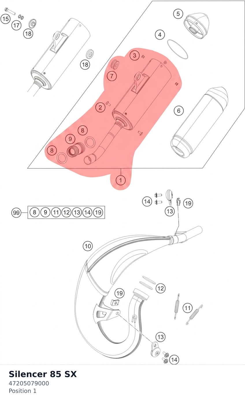 Diagram preview: Silencer 85 SX (47205079000)