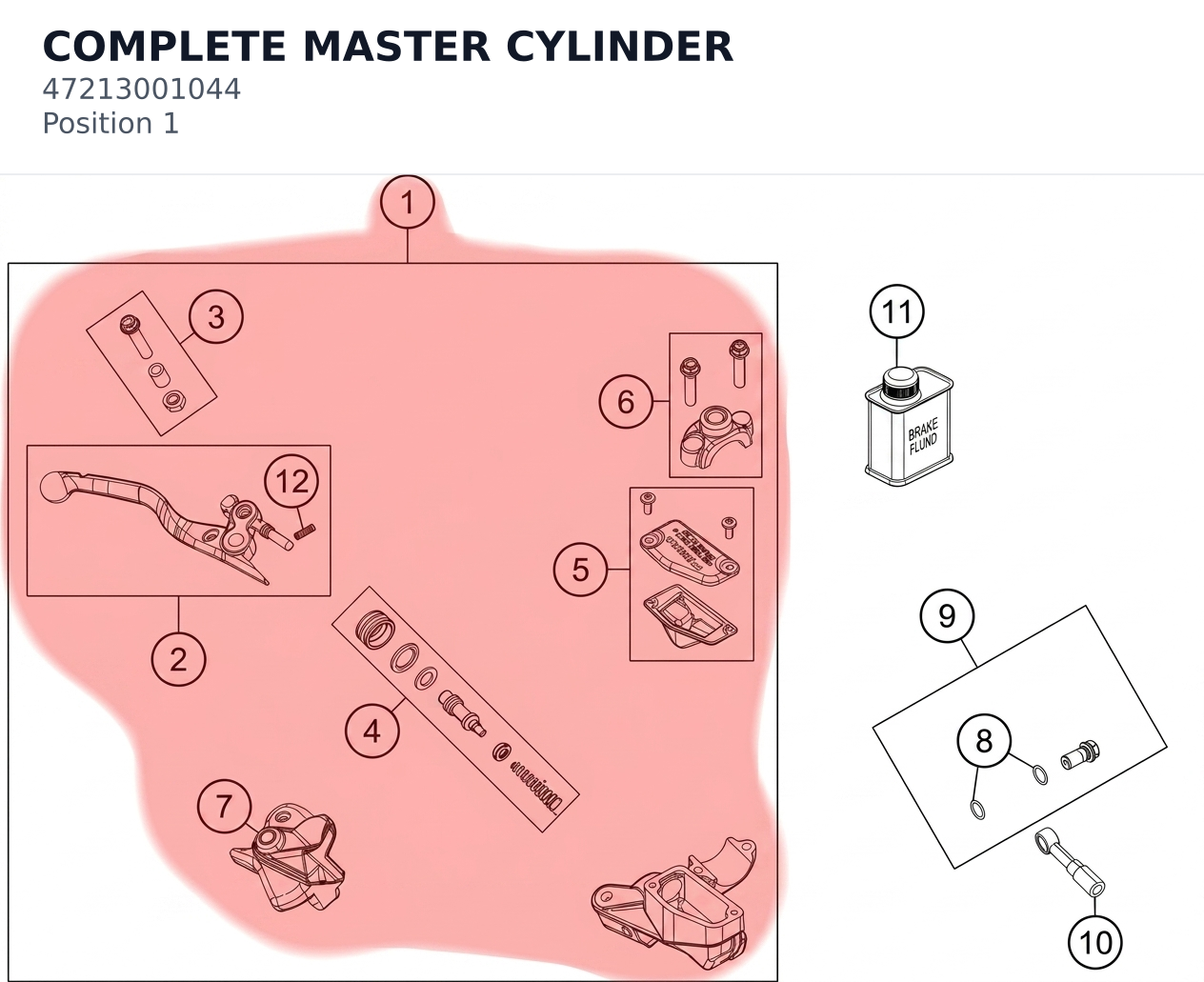 Diagram preview: COMPLETE MASTER CYLINDER (47213001044)