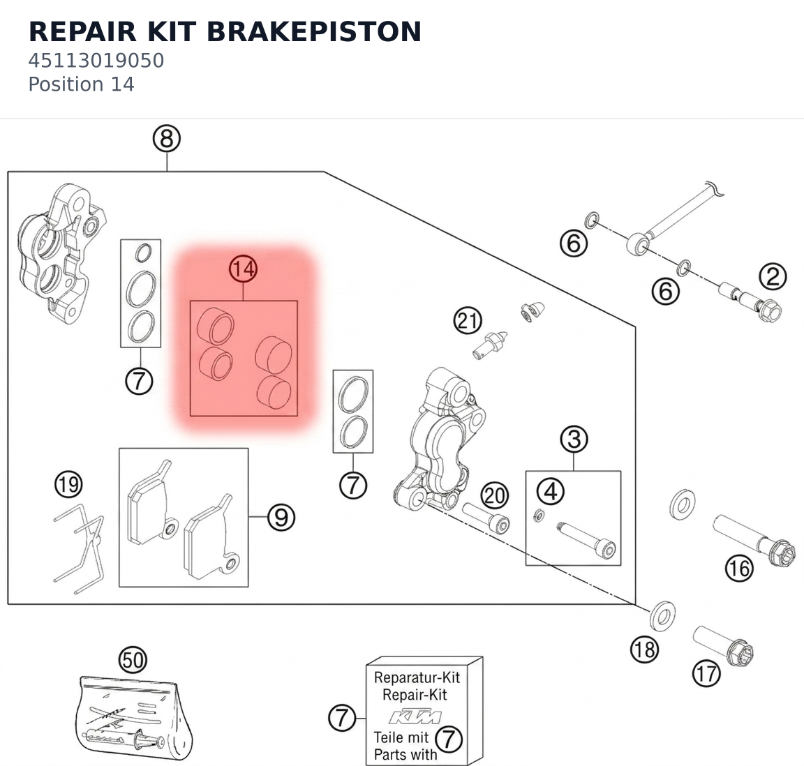Diagram preview: REPAIR KIT BRAKEPISTON (45113019050)