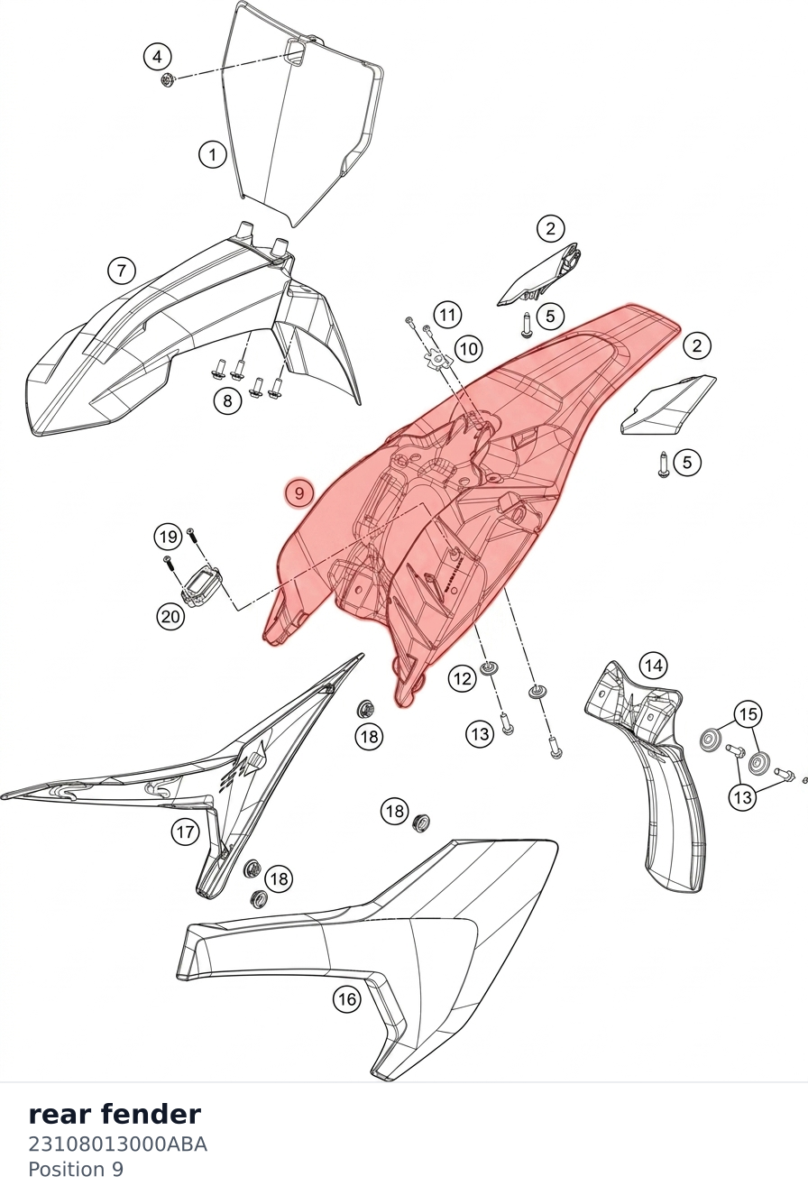 Diagram preview: rear fender (23108013000ABA)
