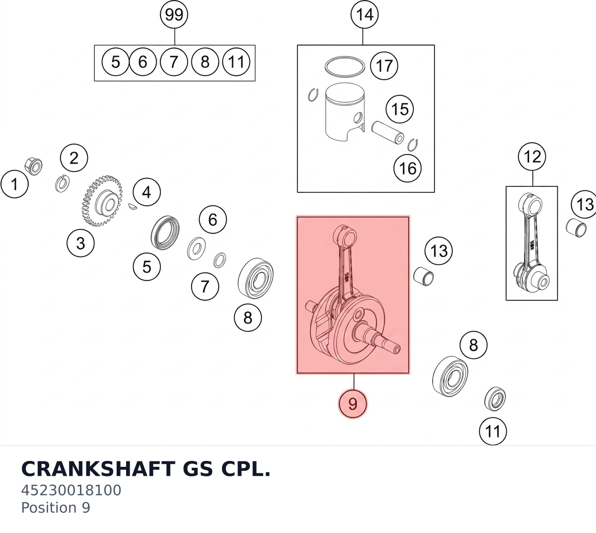 Diagram preview: CRANKSHAFT GS CPL. (45230018100)