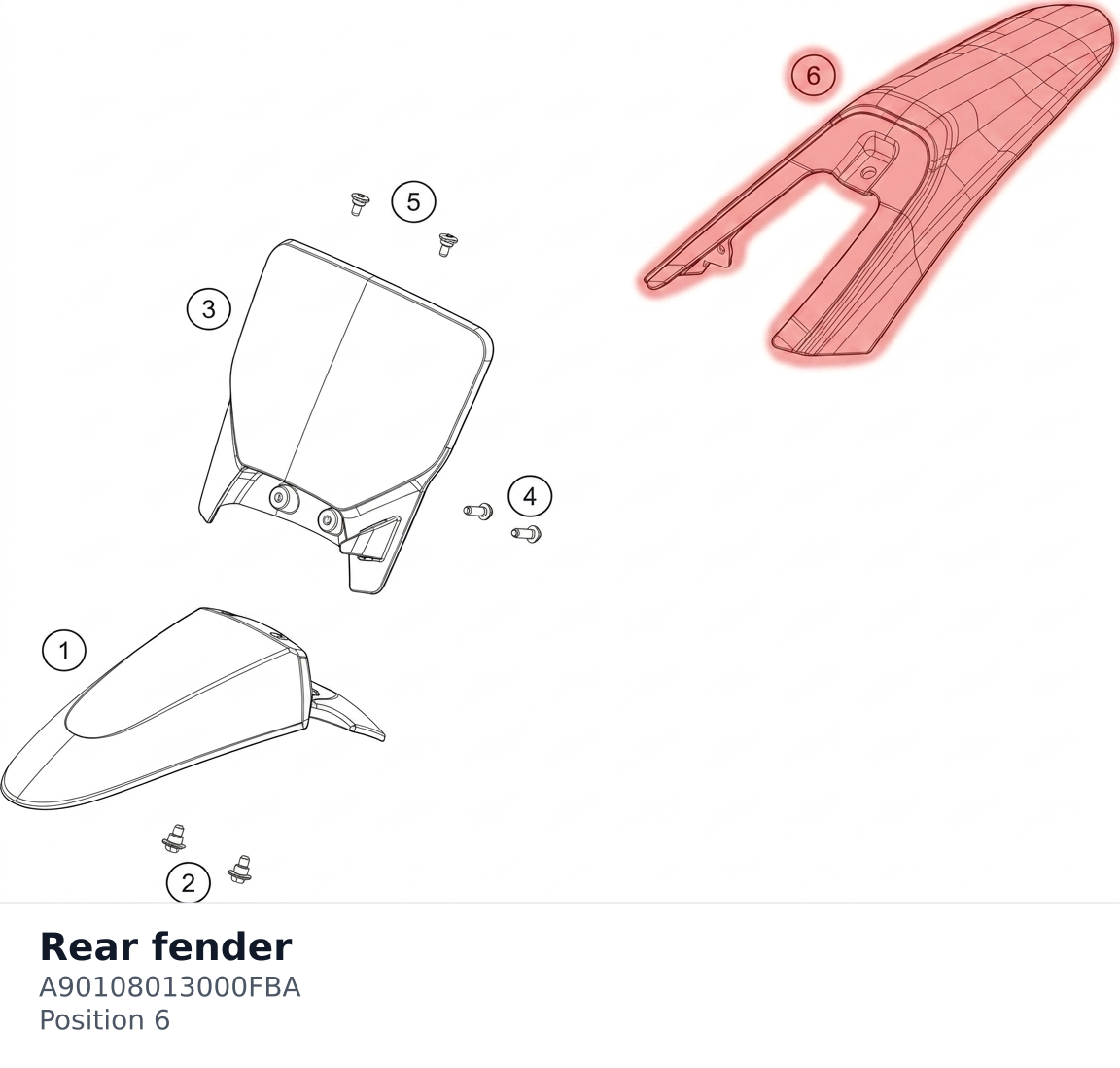 Diagram preview: Rear fender (A90108013000FBA)