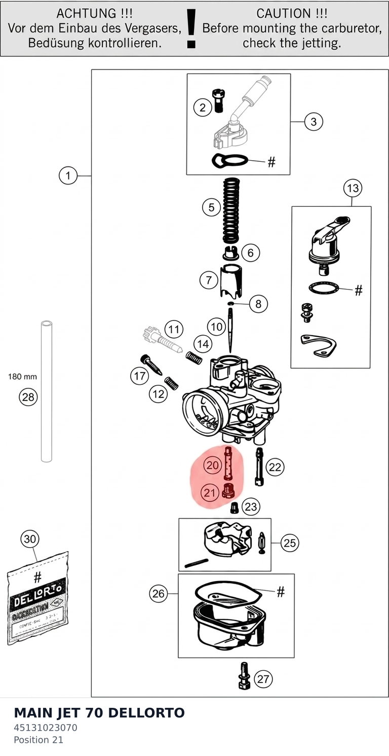 Diagram preview: MAIN JET 70 DELLORTO (45131023070)