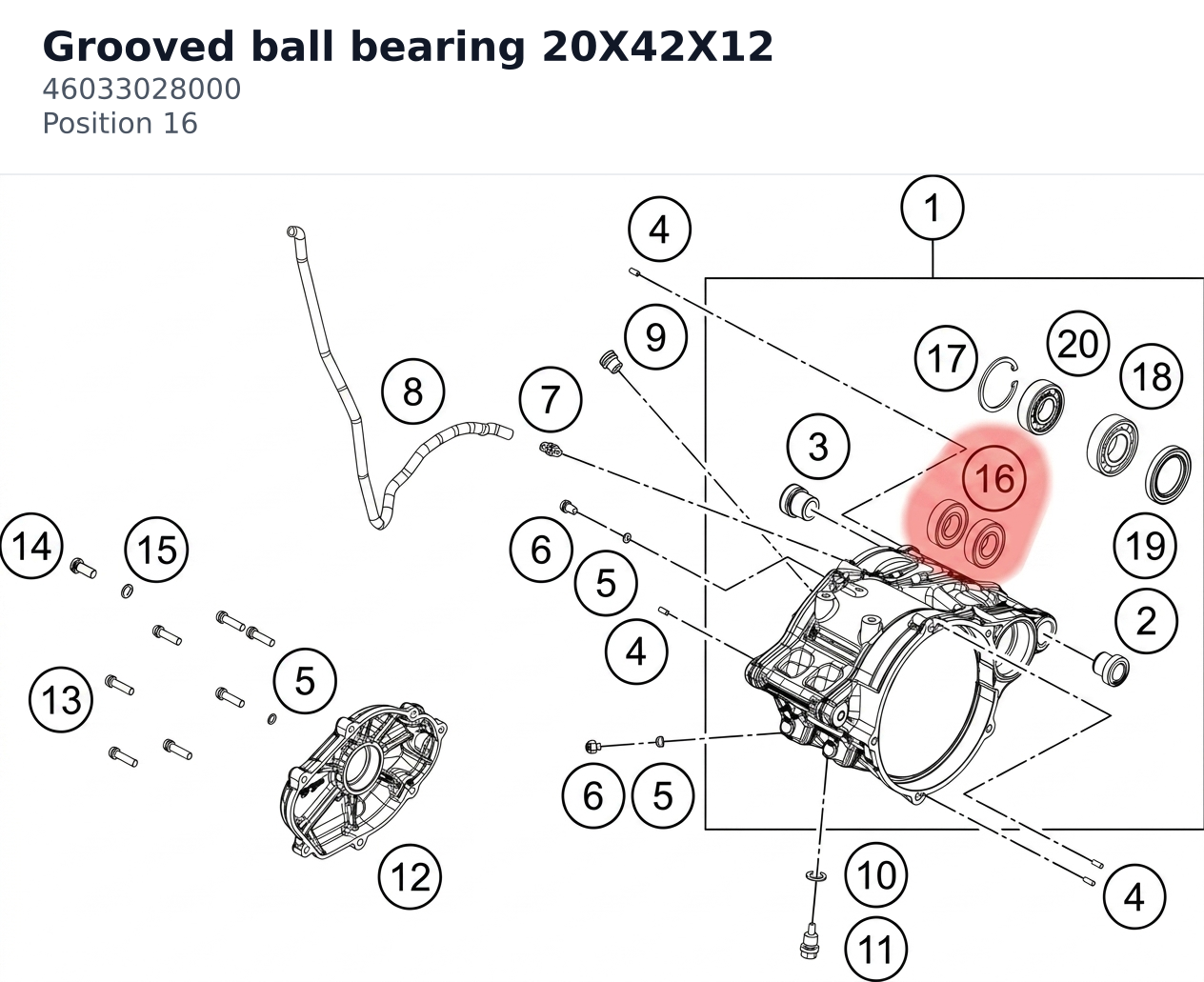 Diagram preview: Grooved ball bearing  20X42X12 (46033028000)