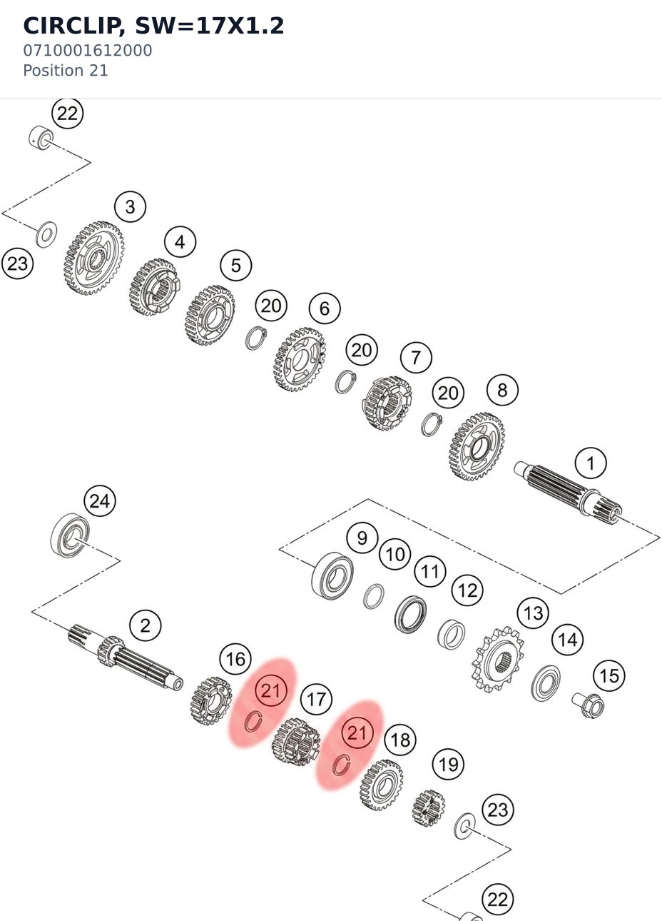 Diagram preview: CIRCLIP, SW=17X1.2 (0710001612000)