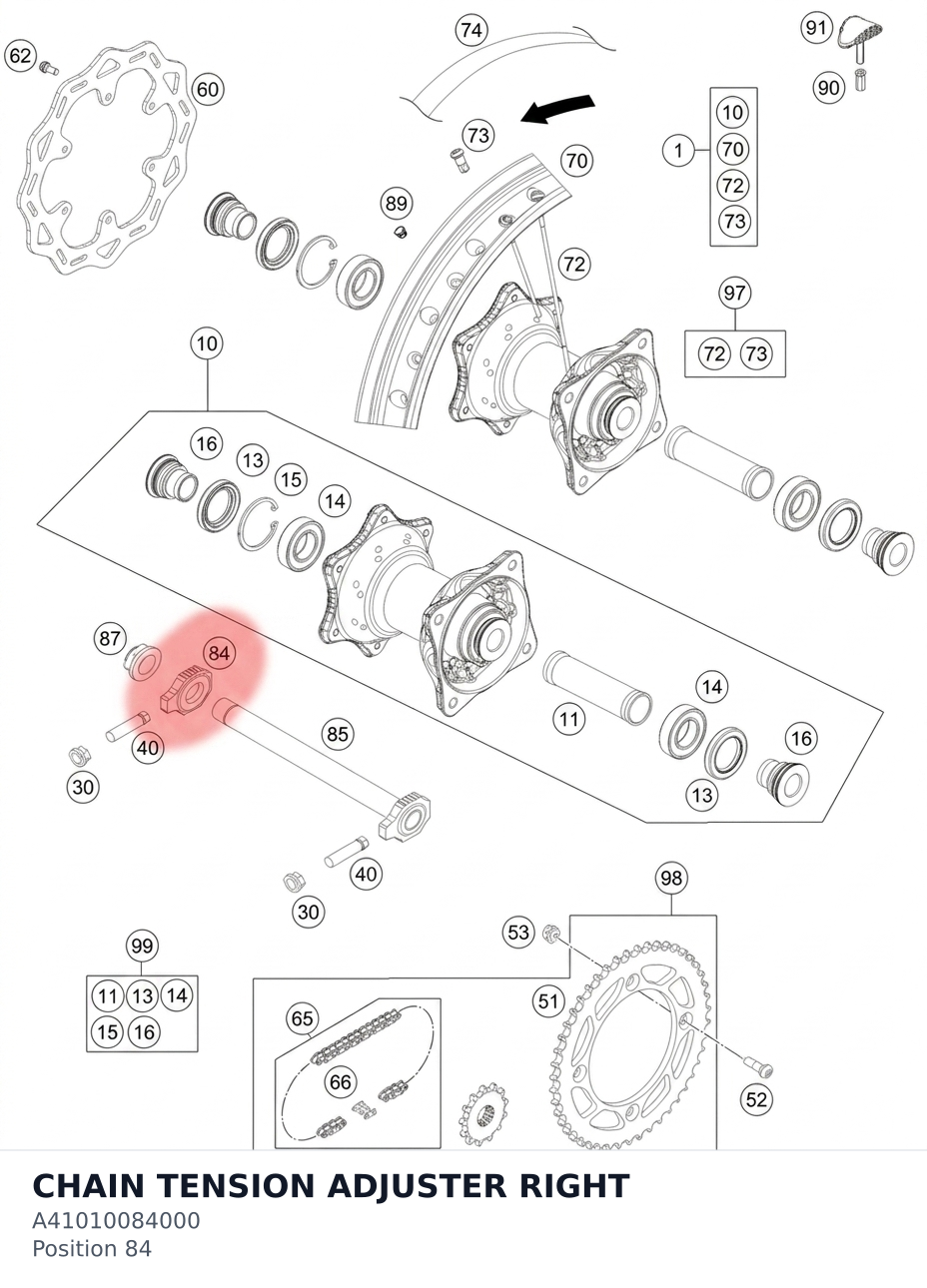 Diagram preview: CHAIN TENSION ADJUSTER RIGHT (A41010084000)
