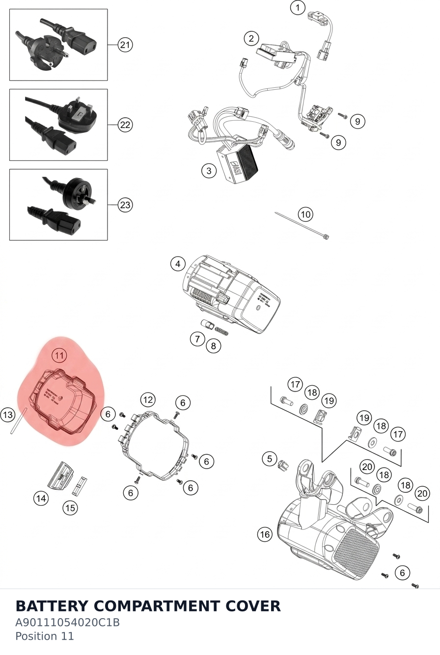 Diagram preview: BATTERY COMPARTMENT COVER (A90111054020C1B)