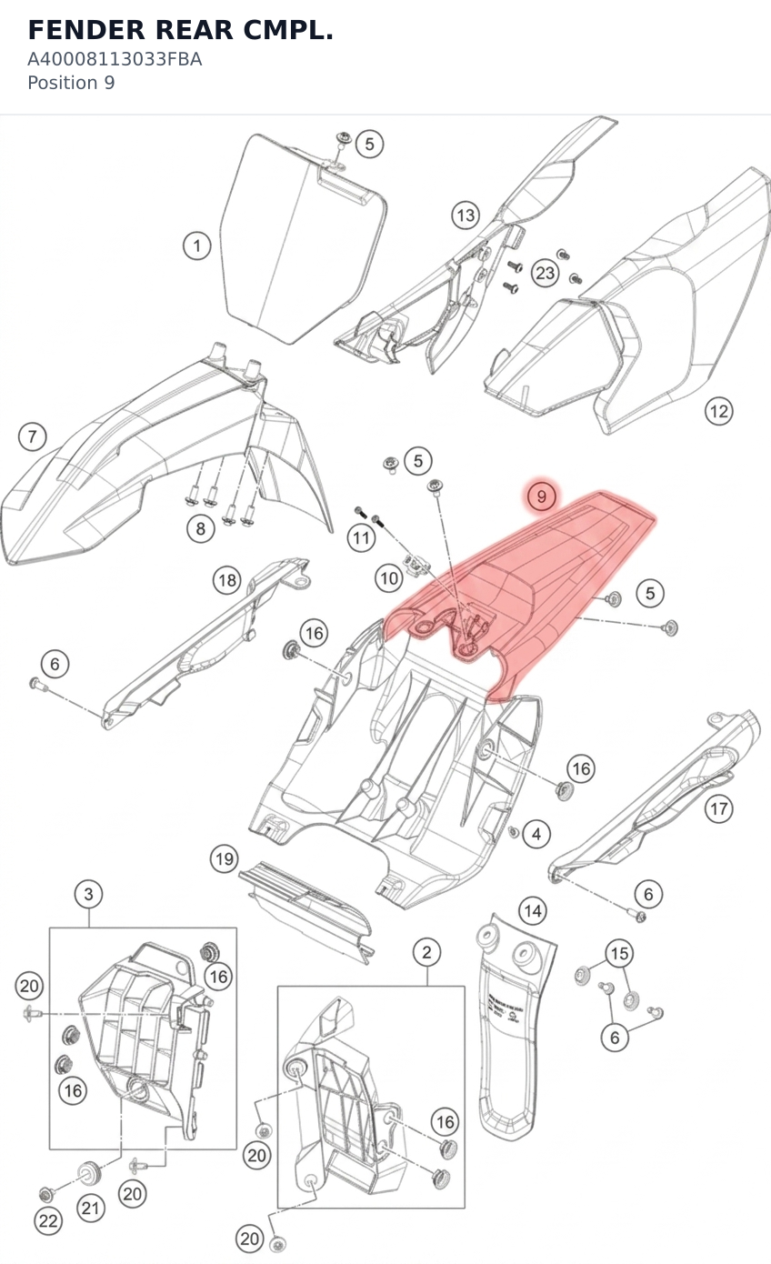 Diagram preview: FENDER REAR CMPL. (A40008113033FBA)