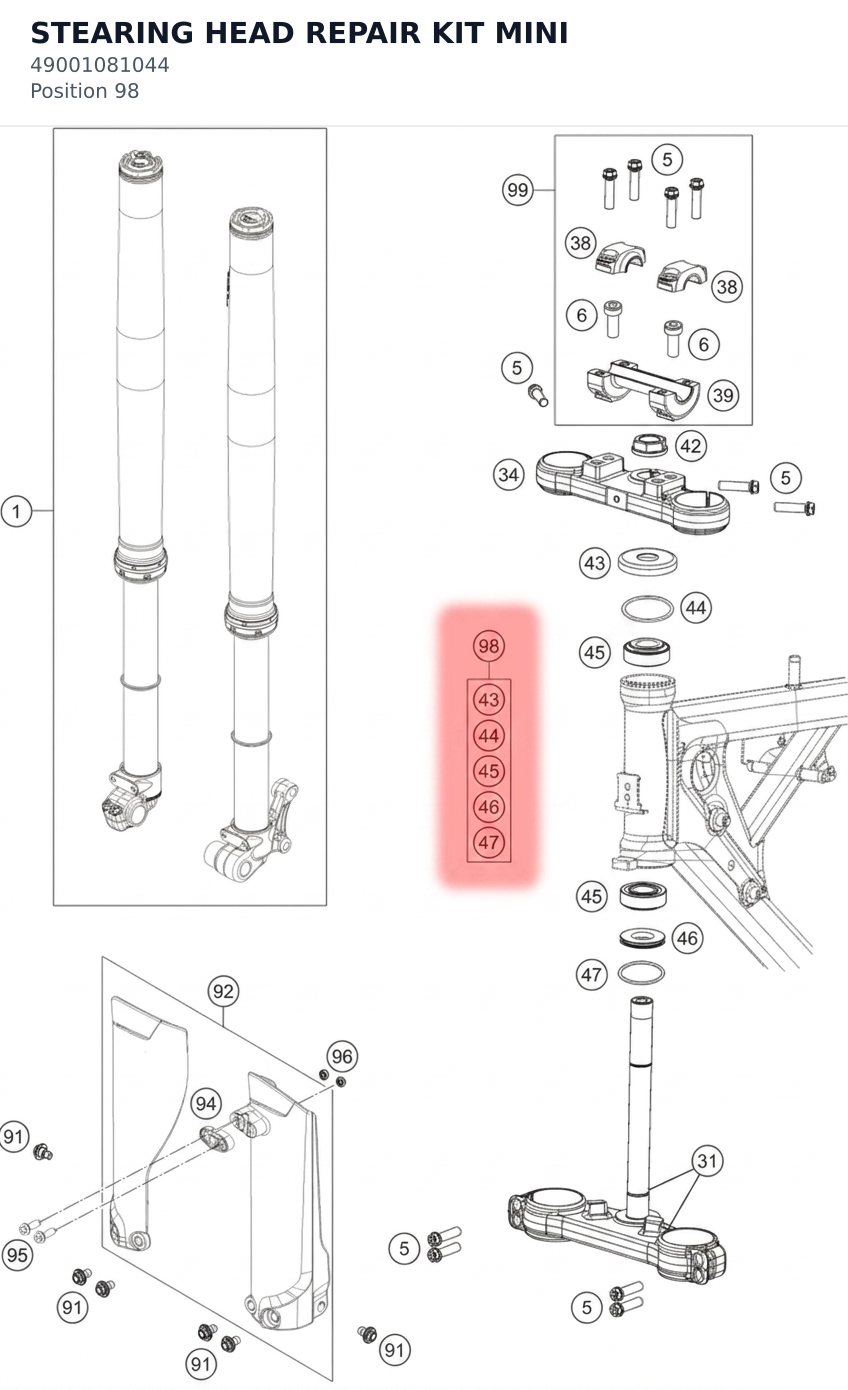 Diagram preview: STEARING HEAD REPAIR KIT MINI (49001081044)