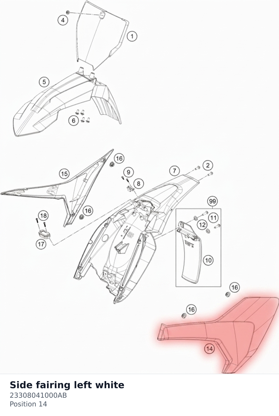 Diagram preview: Side fairing left white (23308041000AB)