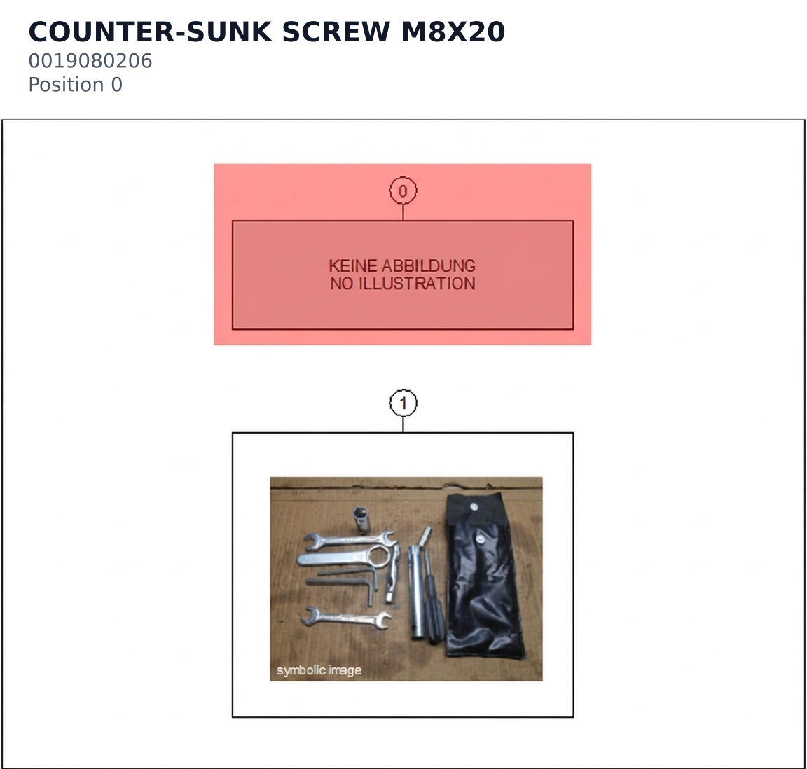 Diagram preview: COUNTER-SUNK SCREW M8X20 (0019080206)